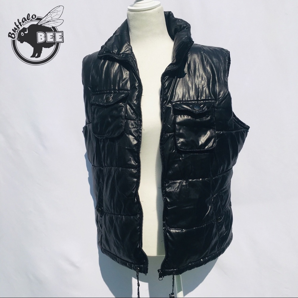 Faded Glory black puffer drawstring vest size L